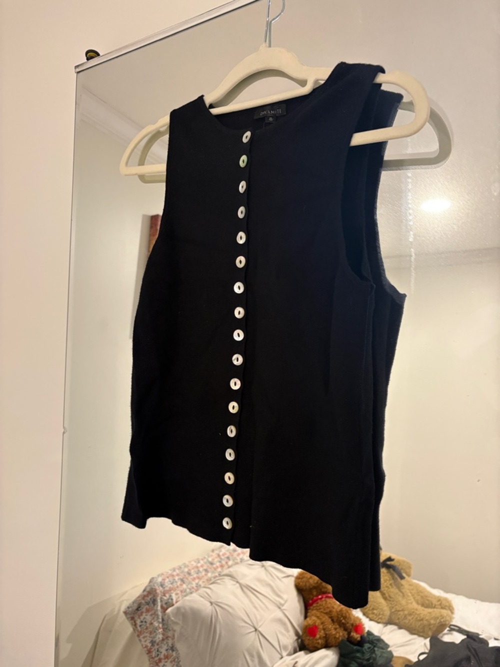Dynamite Sleeveless Black Button-Front Knit Top